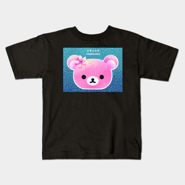 Sakura Cherry Blossom Kawaii Japanese Pink Rilakkuma Kids T-Shirt by banditotees